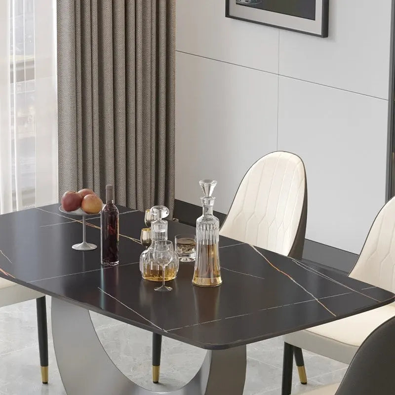Table à manger rectangulaire en pierre frittée, style moderne, 71 po