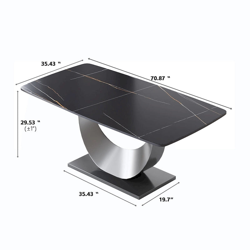 Table à manger rectangulaire en pierre frittée, style moderne, 71 po
