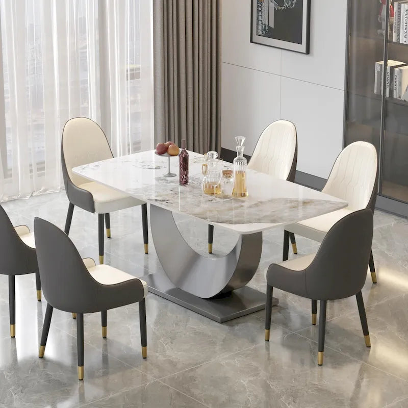 Table à manger rectangulaire en pierre frittée, style moderne, 71 po