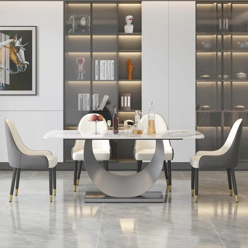Table à manger rectangulaire en pierre frittée, style moderne, 71 po