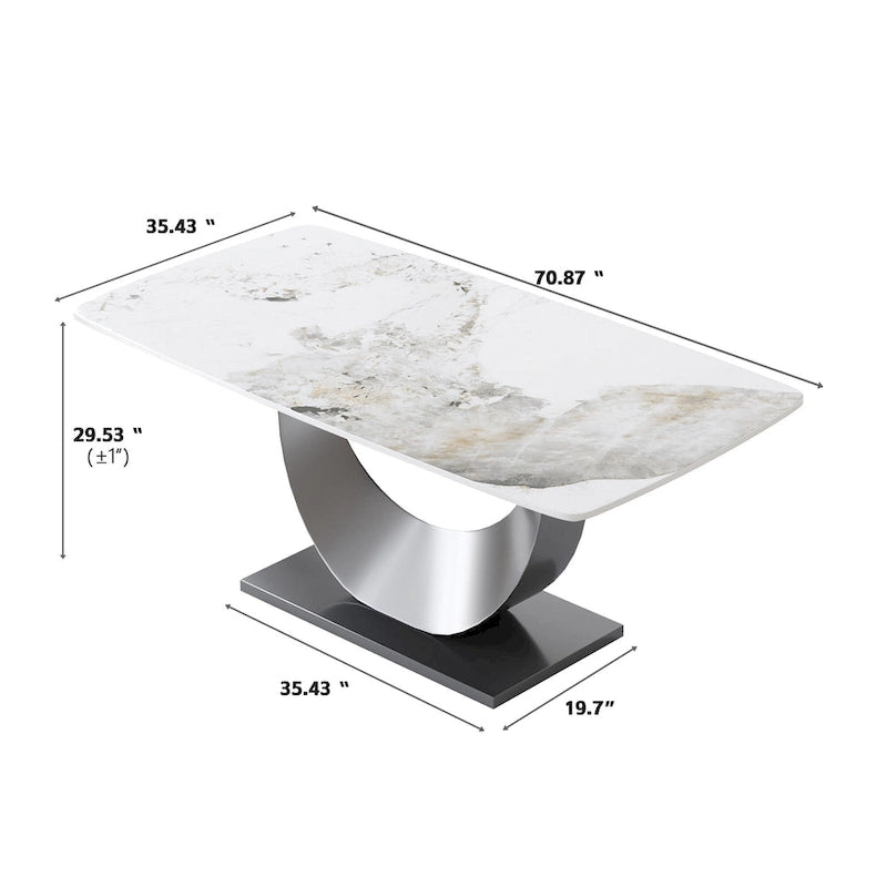 Table à manger rectangulaire en pierre frittée, style moderne, 71 po
