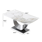 Table à manger rectangulaire en pierre frittée, style moderne, 71 po