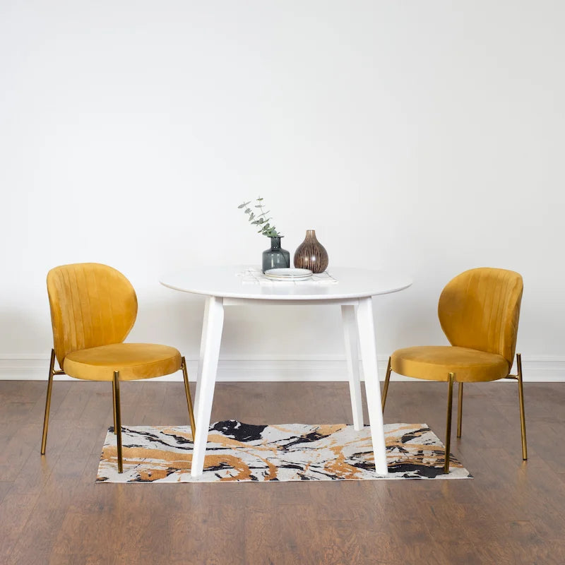 Roundhill Furniture Amoa – Ensemble de salle à manger contemporain 3 pièces, table ronde blanche et 2 chaises