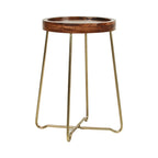Table d'appoint ronde East at Main en bois naturel, fer et or