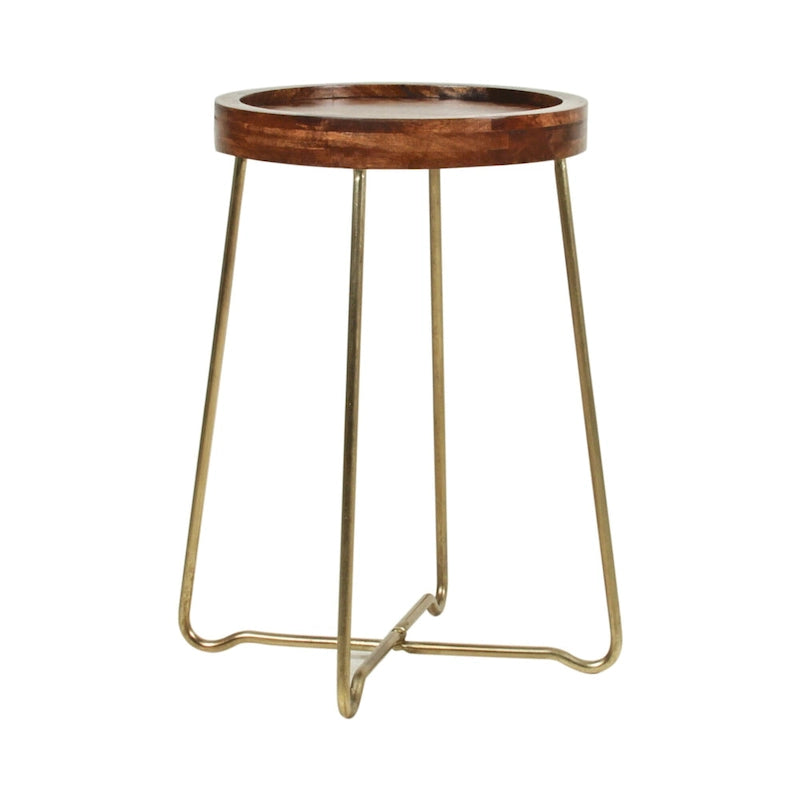 Table d'appoint ronde East at Main en bois naturel, fer et or