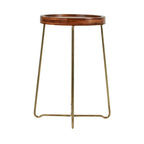 Table d'appoint ronde East at Main en bois naturel, fer et or