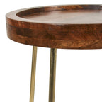 Table d'appoint ronde East at Main en bois naturel, fer et or