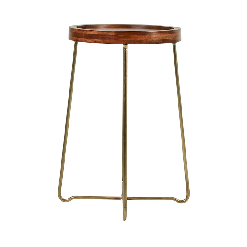 Table d'appoint ronde East at Main en bois naturel, fer et or