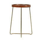Table d'appoint ronde East at Main en bois naturel, fer et or