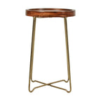 Table d'appoint ronde East at Main en bois naturel, fer et or