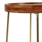 Table d'appoint ronde East at Main en bois naturel, fer et or
