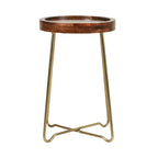 Table d'appoint ronde East at Main en bois naturel, fer et or