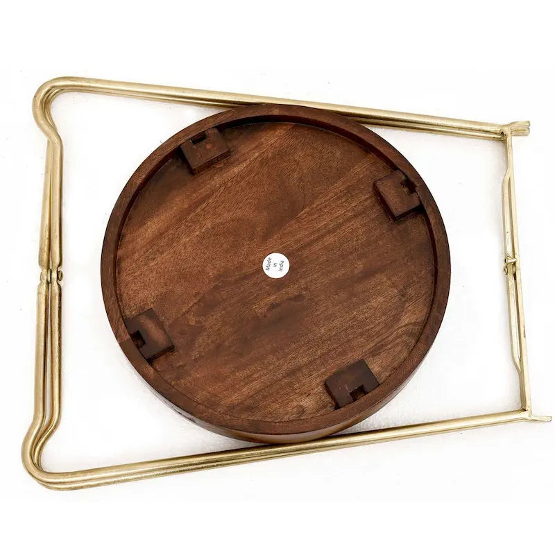 Table d'appoint ronde East at Main en bois naturel, fer et or