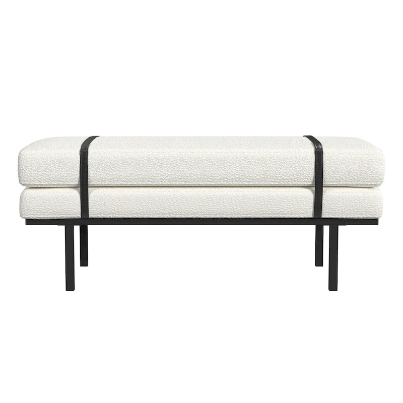Banc rembourré HomePop avec piètement en métal – Boucle crème