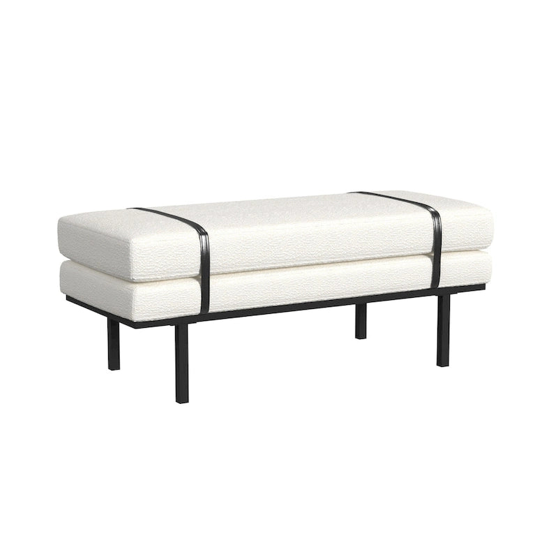 Banc rembourré HomePop avec piètement en métal – Boucle crème