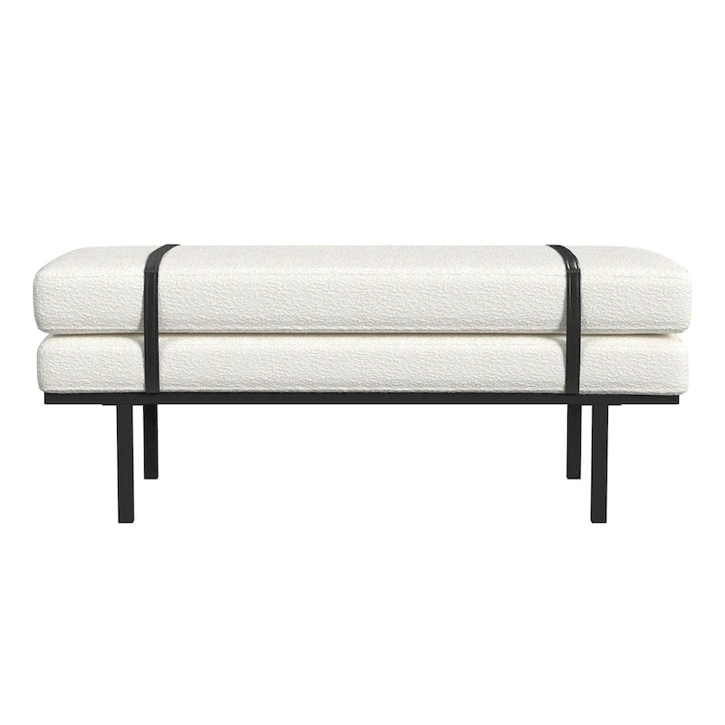 Banc rembourré HomePop avec piètement en métal – Boucle crème
