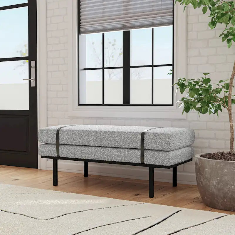 Banc rembourré HomePop avec piètement en métal – Boucle crème