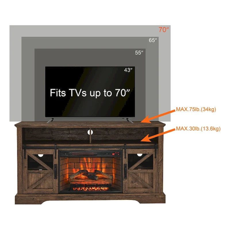 Meuble TV cheminée électrique de 60 pouces avec capteur de porte
