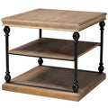 Table d'appoint à 3 niveaux Sebastian, style industriel traditionnel, bois et métal noir
