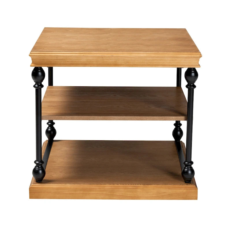 Table d'appoint à 3 niveaux Sebastian, style industriel traditionnel, bois et métal noir