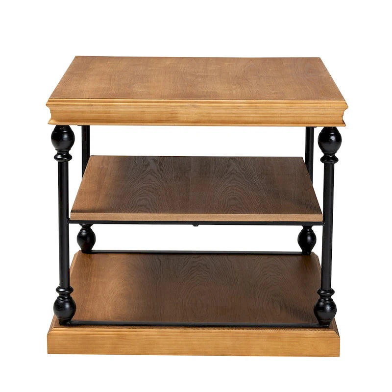 Table d'appoint à 3 niveaux Sebastian, style industriel traditionnel, bois et métal noir