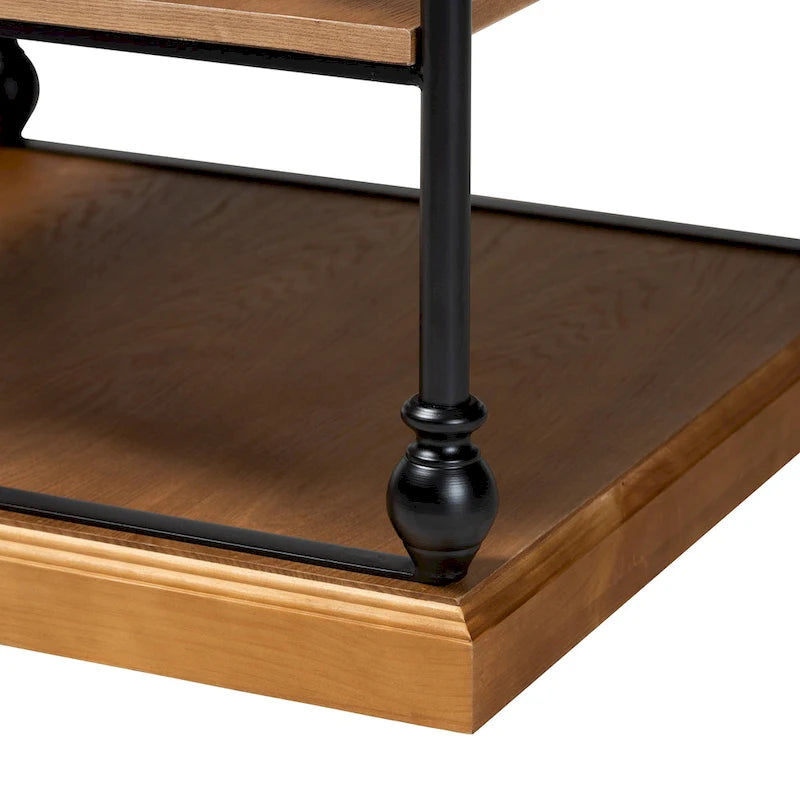 Table d'appoint à 3 niveaux Sebastian, style industriel traditionnel, bois et métal noir