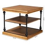 Table d'appoint à 3 niveaux Sebastian, style industriel traditionnel, bois et métal noir