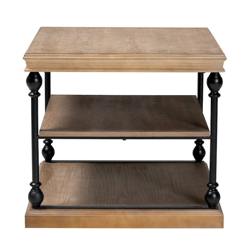 Table d'appoint à 3 niveaux Sebastian, style industriel traditionnel, bois et métal noir