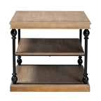 Table d'appoint à 3 niveaux Sebastian, style industriel traditionnel, bois et métal noir