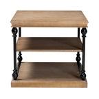 Table d'appoint à 3 niveaux Sebastian, style industriel traditionnel, bois et métal noir