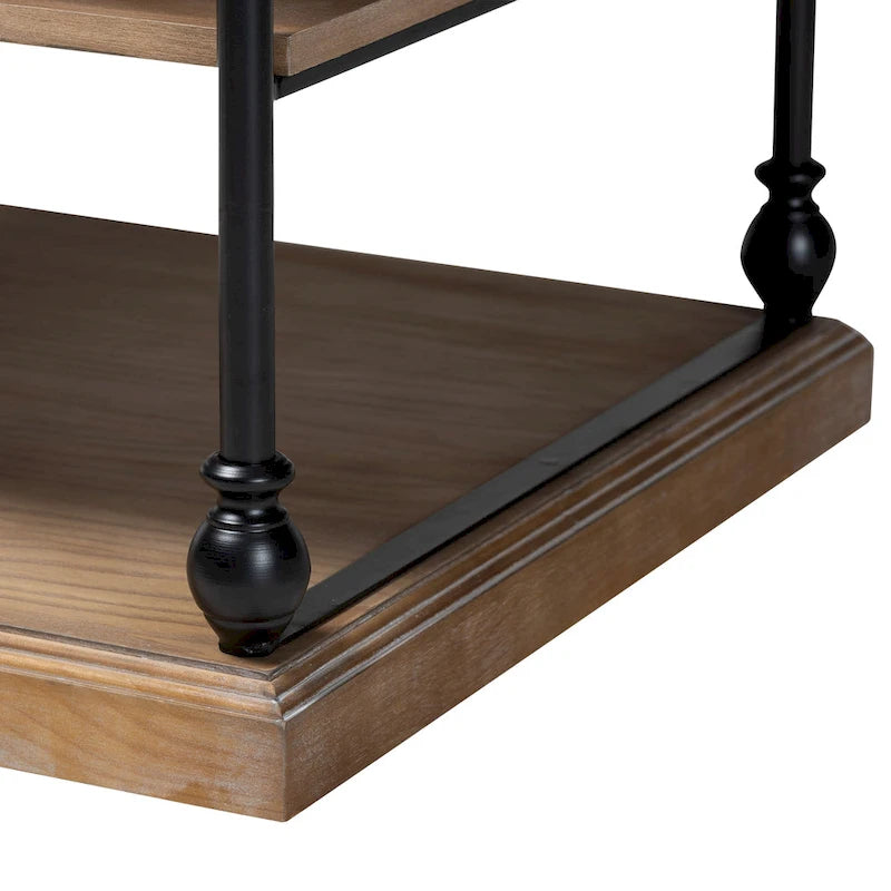 Table d'appoint à 3 niveaux Sebastian, style industriel traditionnel, bois et métal noir