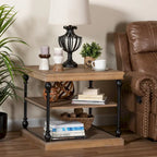 Table d'appoint à 3 niveaux Sebastian, style industriel traditionnel, bois et métal noir