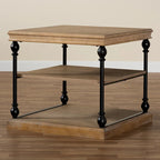Table d'appoint à 3 niveaux Sebastian, style industriel traditionnel, bois et métal noir
