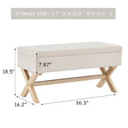 Banc d'entrée en tissu beige/gris avec rangement et pieds en X, 91 cm