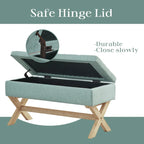 Banc d'entrée en tissu beige/gris avec rangement et pieds en X, 91 cm