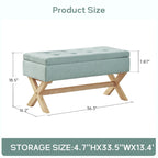 Banc d'entrée en tissu beige/gris avec rangement et pieds en X, 91 cm