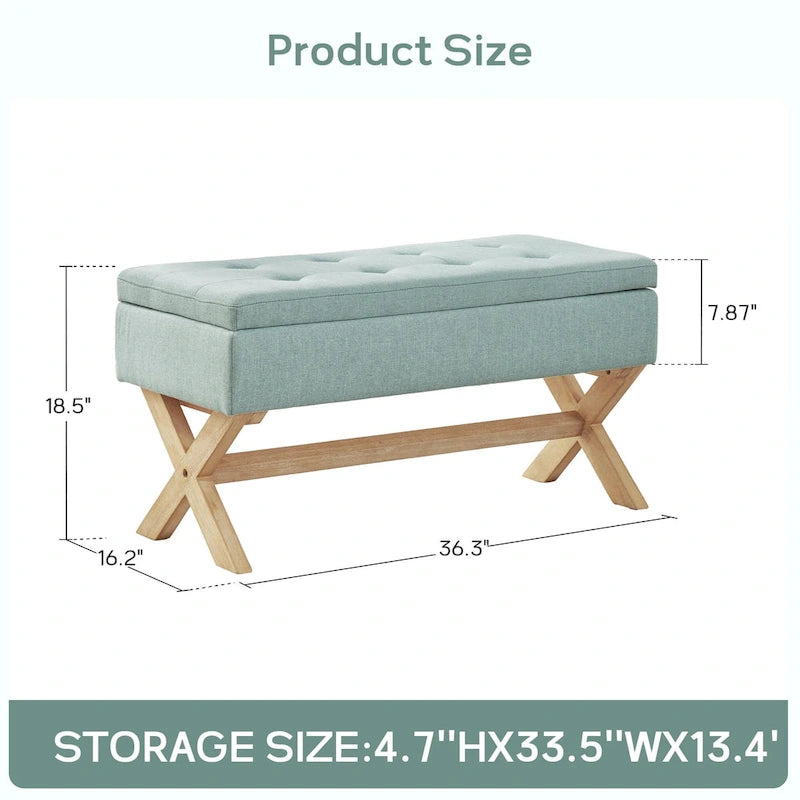 Banc d'entrée en tissu beige/gris avec rangement et pieds en X, 91 cm