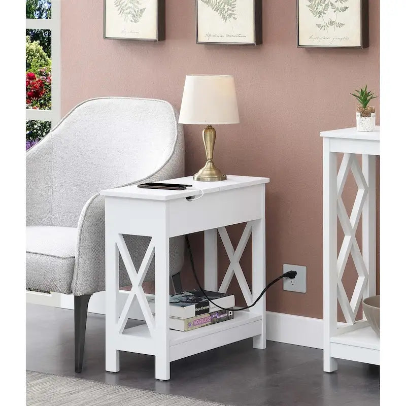 Table d'appoint Oxford Flip Top de Convenience Concepts avec station de charge et étagère