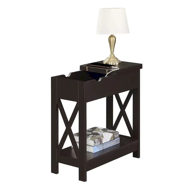 Table d'appoint Oxford Flip Top de Convenience Concepts avec station de charge et étagère