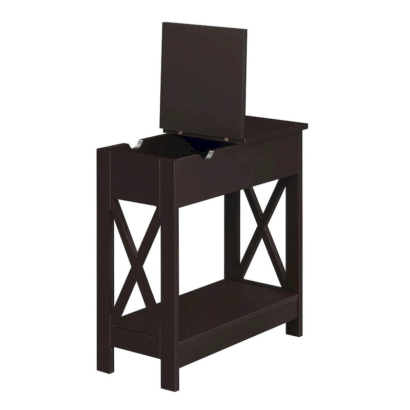 Table d'appoint Oxford Flip Top de Convenience Concepts avec station de charge et étagère