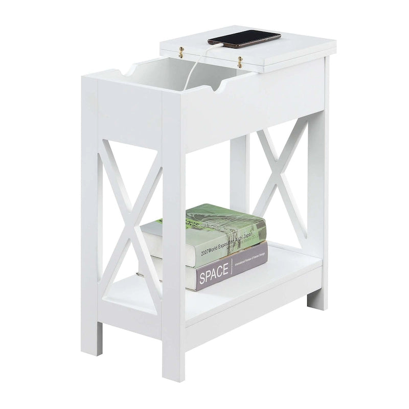 Table d'appoint Oxford Flip Top de Convenience Concepts avec station de charge et étagère
