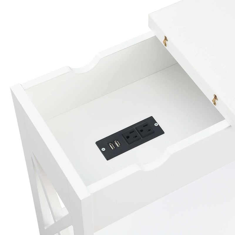 Table d'appoint Oxford Flip Top de Convenience Concepts avec station de charge et étagère