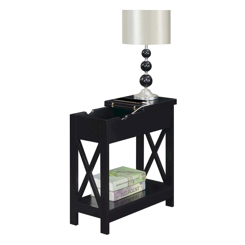 Table d'appoint Oxford Flip Top de Convenience Concepts avec station de charge et étagère