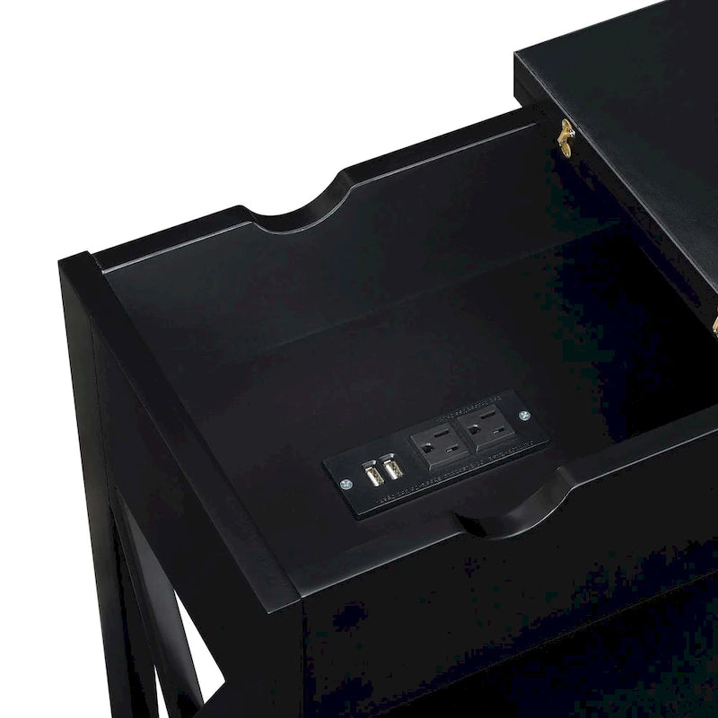Table d'appoint Oxford Flip Top de Convenience Concepts avec station de charge et étagère