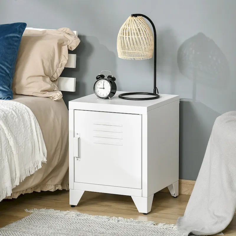 HOMCOM Table d'appoint industrielle, table d'appoint de salon avec porte style casier et étagère réglable - 40x40x50 cm