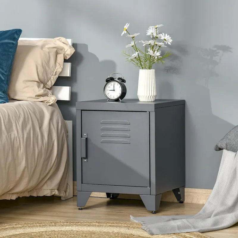HOMCOM Table d'appoint industrielle, table d'appoint de salon avec porte style casier et étagère réglable - 40x40x50 cm