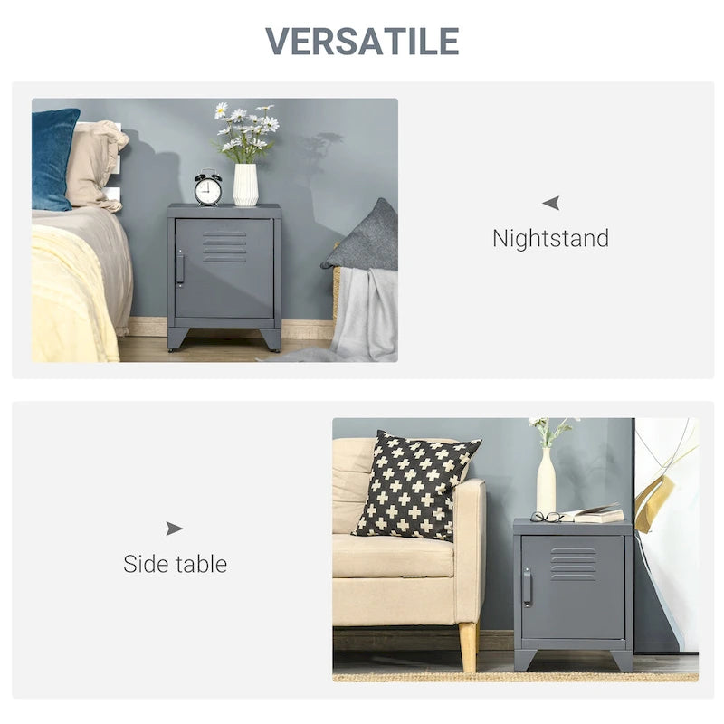 HOMCOM Table d'appoint industrielle, table d'appoint de salon avec porte style casier et étagère réglable - 40x40x50 cm