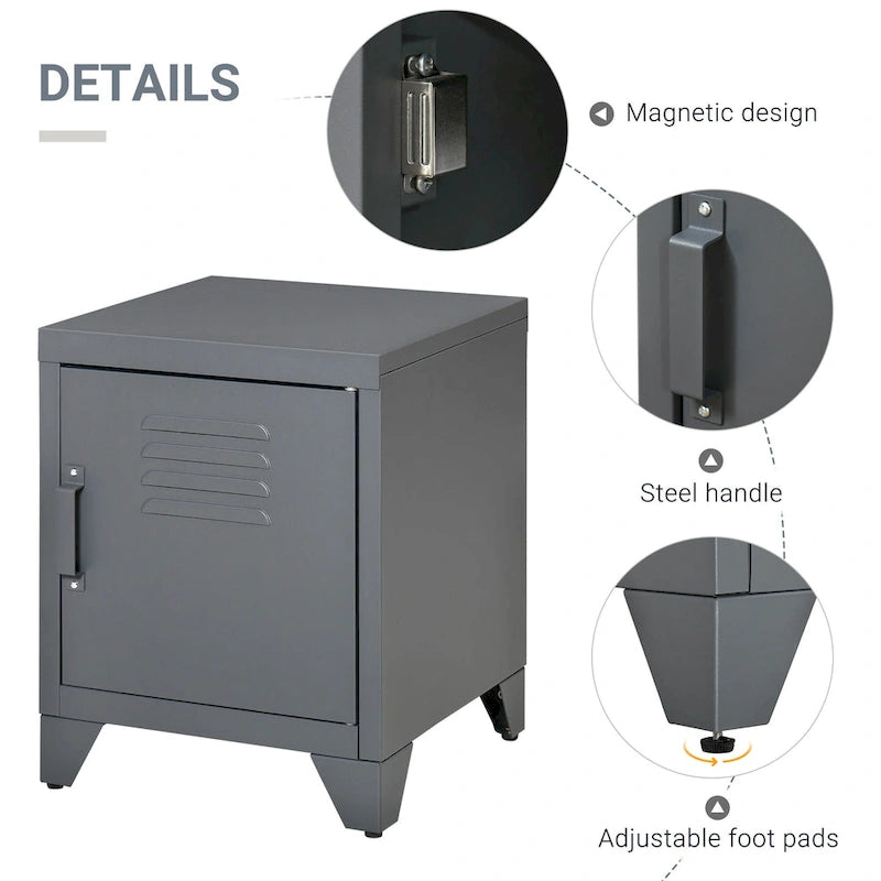 HOMCOM Table d'appoint industrielle, table d'appoint de salon avec porte style casier et étagère réglable - 40x40x50 cm