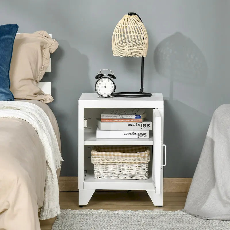HOMCOM Table d'appoint industrielle, table d'appoint de salon avec porte style casier et étagère réglable - 40x40x50 cm