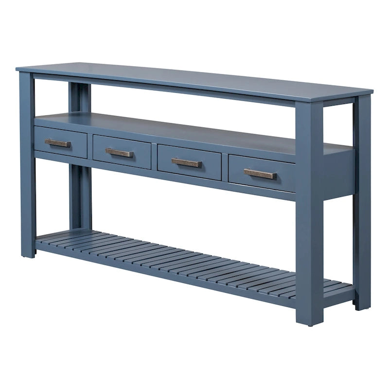 Console moderne pour salon avec 4 tiroirs et 2 étagères